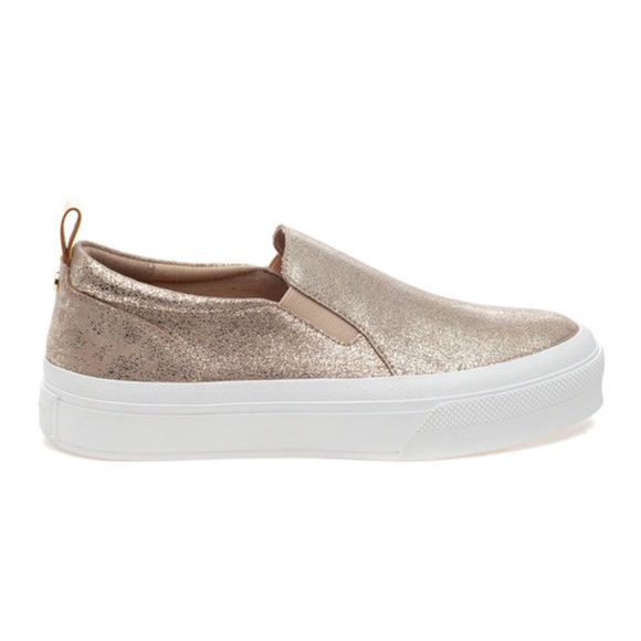 J/SLIDES Shoes - NWT J/SLIDES GIA Light Gold Metallic Suede Sneaker